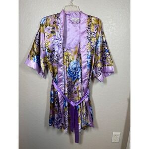 Vintage Set Sante Classics Floral Leopard Print Purple Robe & Slip Set - Size M